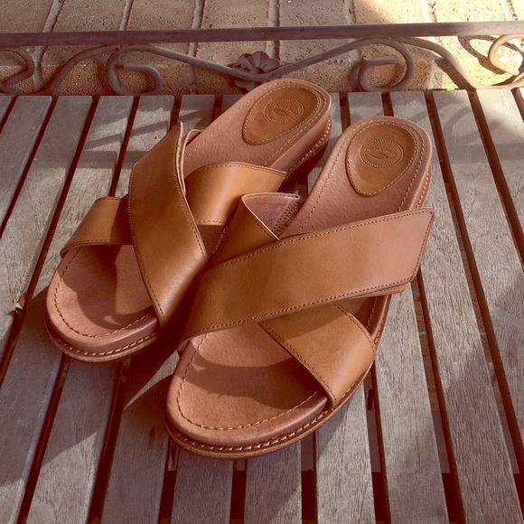 tan cross sandals